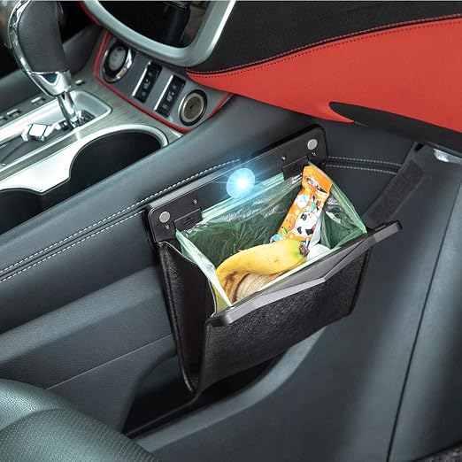 Smart LED Car Trash Can, Garbage Bag Passenger Side Back Seat Hanging | LED auto-open, lid Reusable Portable waterproof faux leather, leak-proof, space-saving design for car, Toilet office & travel - Image 2