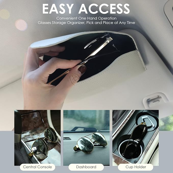 Magnetic Sunglass Holder for Car Visor Clip, Leather Car Glasses Holder, Visor Accessories Eyeglasses Holder Glasses Storage Case (02-Grey) - Image 4