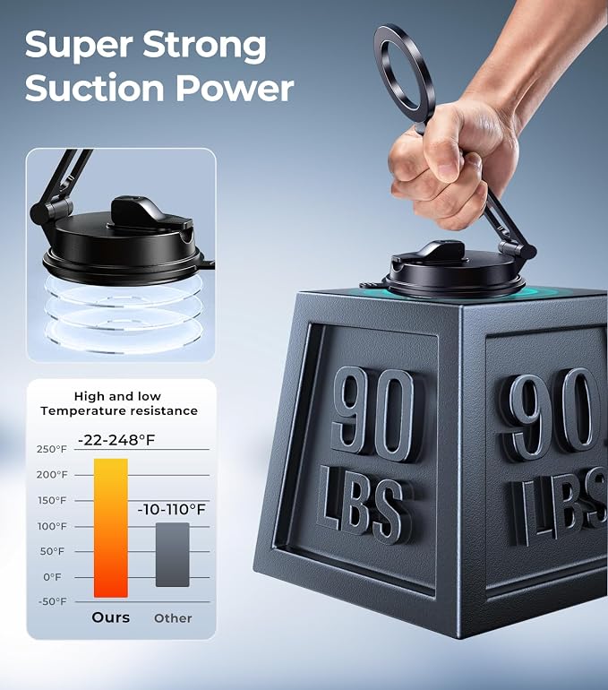 【Vacuum Suction Folding Car Mount】Magnetic Car Phone Holder for magsafe, Aerospace Alloy Arm, Best Dashboard/Windshield/Screen Holder for Your Car/Tesla/Gym/Mirror/Shower/Smooth Surface/iPhone - Image 4