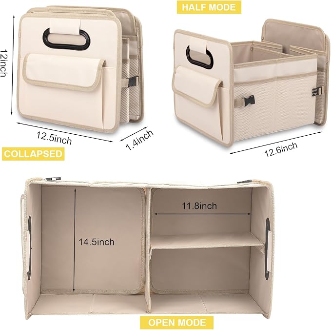 Car Trunk Organizer, Collapsible Car Organizers and Storage Large Beige | Sturdy, Strong Capacity, Clean Decor, Multi Compartment Container Box, Adjustable Car Accessories for SUV Sedan Truck - Image 5