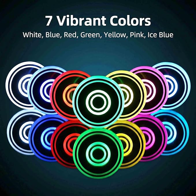 2PCS LED Car Cup Holder Lights, Light up Car Coasters for Cup Holders | 7 Color-Changing Light Up Cup Holder Insert Coasters, Waterproof Car Accessories for Teens, Car Gifts for Men & Women - Image 5