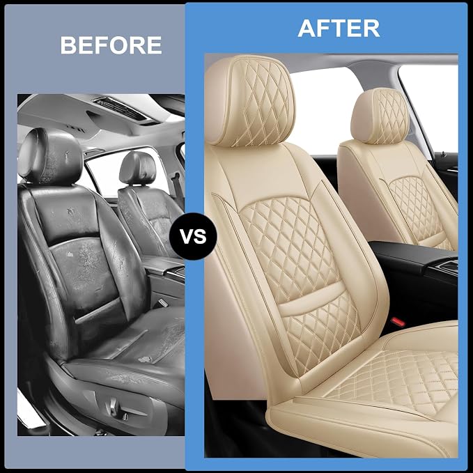 Car Seat Covers for GMC Acadia 2007-2026, Front Pair, Beige | Luxury Full Coverage Leather Seat Protectors, Waterproof Breathable, Non-Slip, Easy to Install, Airbag Compatible, All-Season - Image 6