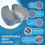 BlissTrends Thick Seat Cushion for Office Chair & Car Seat, XL, Grey&Blue | Memory Foam with Removable Cover, Ergonomic Tailbone & Sciatica Support for Pressure Relief and Long Sitting, 3.9" Thick - Image 5