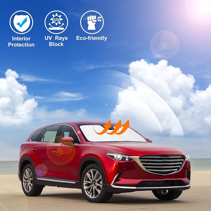 Windshield Sun Shade for 2016-2026 Mazda CX-9 CX9 Accessories | Full covered, Foldable & Durable, Block UV Rays, Reduce Heat, Easy to install, Keep Car Cooler - Image 6