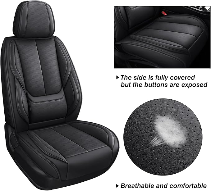 MINGBRON Seat Covers, Car Seat Covers Front Seats, Car Seat Cover, Car Seat Protector Waterproof, Car Seat Cushion Nappa Leather, Black Seat Covers Carseat Cover Universal Fit for Most Cars - Image 4