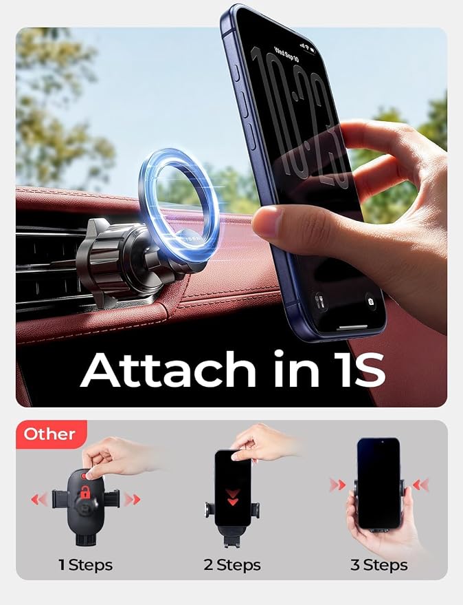 LISEN for MagSafe Car Phone Mount -Strong Magnets Magnetic Phone Holders for Your Car 2-in-1 Vent Dashboard Magnet Cell Phones Holder Mounts Car Accessories Gitfs for Men Women fit iPhone, CarbonFiber - Image 5