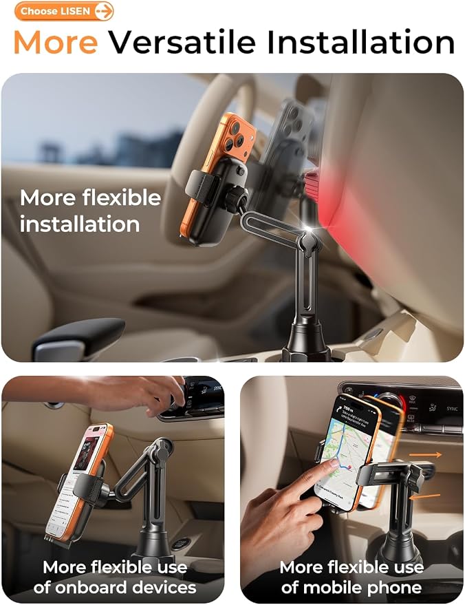 LISEN [Upgraded Version Cup Holder Phone Holder for Car, Universal 360° Adjustable Long Neck Car Phone Mount Golf Cart Truck Jeep, Compatible with iPhone Samsung Google & All 4.0-7.0 '' Phones - Image 4