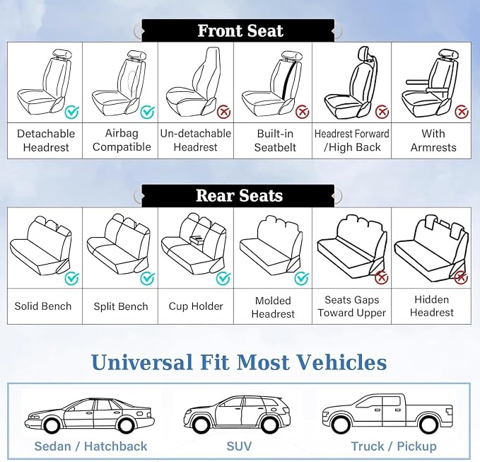 Coverado Car Seat Covers for Front Seat, Leather Seat Covers for Cars, Front Seat Covers, Waterproof Car Seat Protectors Car Seat Cushions Universal for Most Vehicles, Coffee - Image 8