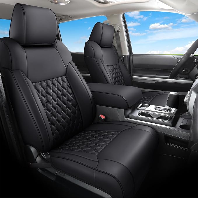 Huidasource Tacoma Front Seat Covers Fit for Toyota Tacoma 2024-2026 All Cab SR, SR5, Limited, TRD Sport/Off-Road,Trailhunter Front Row, 360° Full-wrap Leather Car Seat Cover (Front Pair/Black) by Huidasource