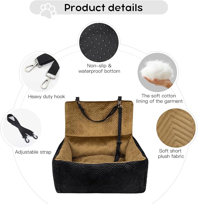 Dog Car Seat for Small Dogs,Medium Dog Car Bed with Detachable Washable Cover,Pet Puppy Booster Cars Seats with Safety Belt Up to 30 lbs(Black V) - Image 5