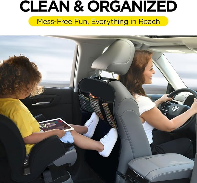 lebogner Back Seat Cover For Kids + 3 Pocket Storage Organizer, 2 Pack X-Large Waterproof Kick Mats Backseat Protector, Car Seat Back Protectors For Vehicles To Protect From Dirt, Mud & Scratches - Image 4