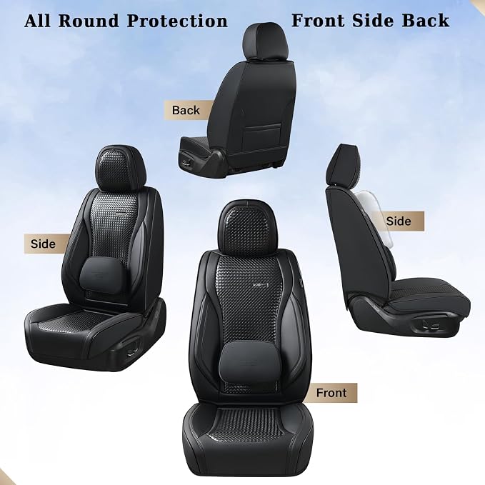 Coverado Seat Covers, Car Seat Covers Front Seats, Waterproof Nappa Leather Auto Seat Cover with Lumbar Head Pillow, Black Seat Covers Carseat Cover Universal Fit for Most Cars - Image 4