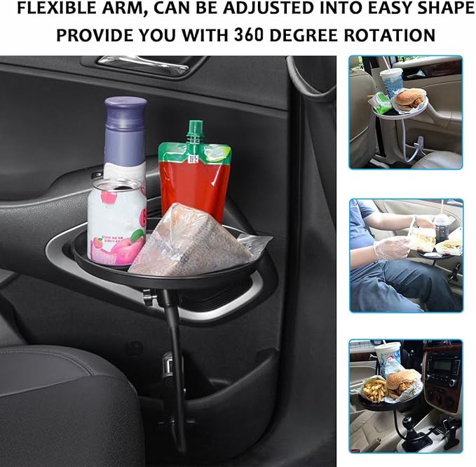 Yourkar Adjustable Food Tray for Car, 360° Swivel Non-Slip Car Food Table for Drinks and Snacks, 8.7 Inches Diameter Swivel Car Clip Type Tray for Eating, Universal Car Accessories (White) - Image 6