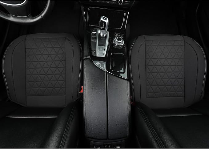 West Llama Linen Front Car Seat Cover Protector Anti-Slip Bottom Seat Cover Fits 95% of Vehicles,Wrapping Around The Bottom,Triangular Pattern(Black-2Pcs) - Image 3