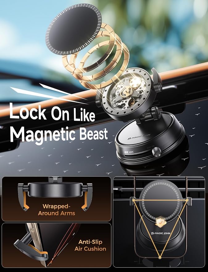 MAGIC JOHN for Magsafe Car Mount, Magnetic Phone Holder for Car | 360° Rotatable, Powerful Magnetic, Reusable Suction Base, Hands-Free Driving for All Smartphones, Simple Install - Image 4