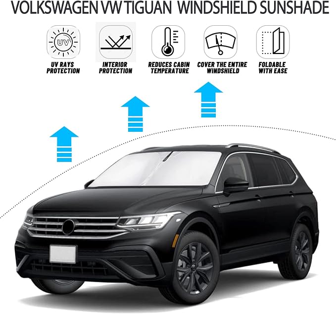 D-Lumina Windshield Sun Shade for 2018-2025 Volkswagen VW Tiguan Accessories, Front Window Sunshade Sun Visor Protector Block UV Rays Heat, Foldable 2 Layers 210T Material - Image 2
