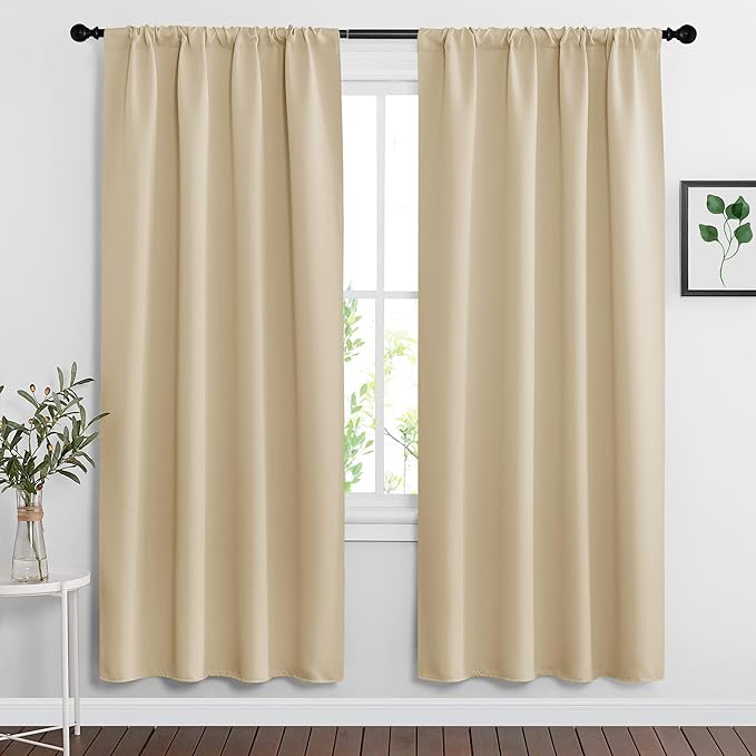 RYB HOME Extra Wide Curtains for Bedroom Living Dining Room 72 inches Long | Thermal Insulated,Privacy,Drapes for Large Window,Triple-weave Fabric,For Better Sleep,W62 x L72,Biscotti Beige,2 Panels by RYBHOME