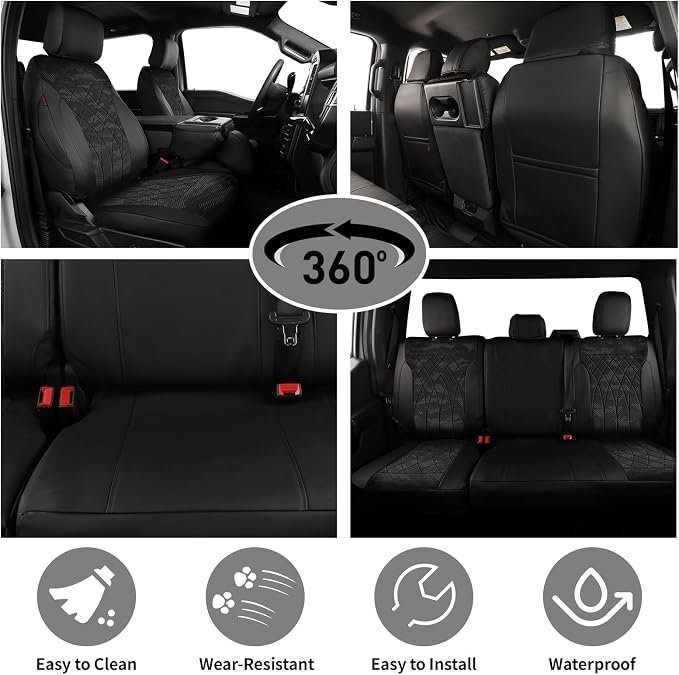 EKR F150 Seat Covers Custom Fit for (4 Door,SuperCrew) Ford F-150 Lariat 2021 2022 2023 2024 2025 2026 & F-150 (Lightning) Lariat 2022-2025 -Faux Leather(Black/Gray Camo A63) - Image 5