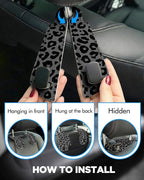 WOCOCN Purse Holder for Car, 2 Pack Heavy Duty Purse Hanger for Car,Leopard | PU Leather Car Seat Hooks for Purses and Bags, Cute Floral Headrest Organizer for Handbags & Backpacks - Image 3