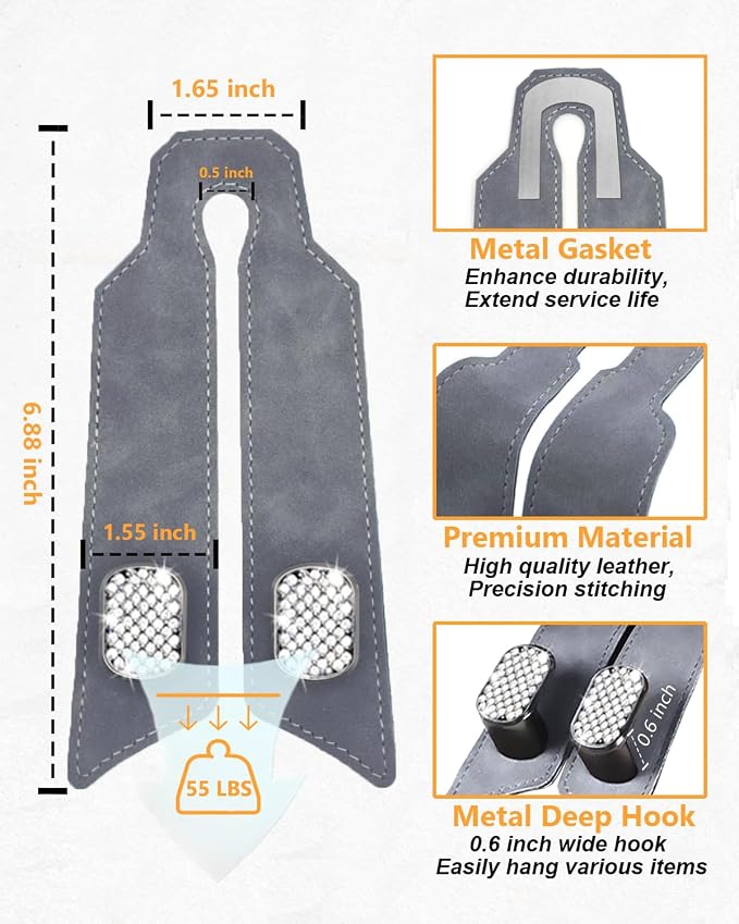 Purse Hook for Car, Car Hooks for Headrest Universal Purse Holder for Car, Bling Car Seat Hooks for Headrest, Car Seat Back Storage Hook (4 Pack, Gray) - Image 2