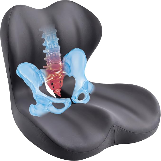 Seat Cushion & Back Support for Tailbone and Lower Back Relief | Higher Back for Stable Lower-Back Support / Dual-Sided Grip Keeps It in Place / Support Without Sinking / Durable / Washable by Unknown
