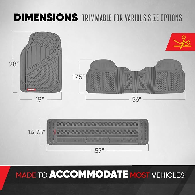 Motor Trend 3-Row Heavy Duty Rubber Floor Mats & Liners for Car SUV Van, Front 2nd & 3rd Row Durable Polymerized Latex Full Interior Protection, Extra-High Ridgeline Design, Gray - Image 5
