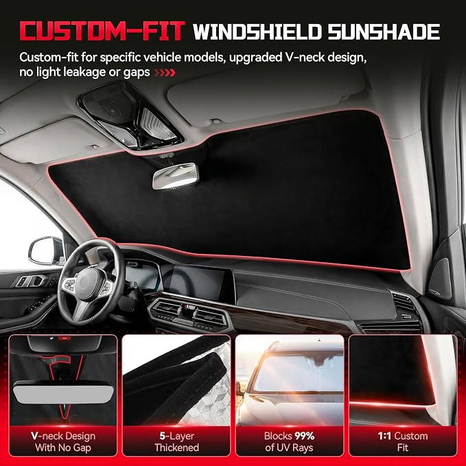 Windshield Sun Shade for Te-SLA Model Y Juniper 2025-2026 | Model Y 2020-2025, Custom Fit, Car Front Window Cover, Foldable Sunshade, Blocks Heat &UV Rays, Keep Car Cooler - Image 3