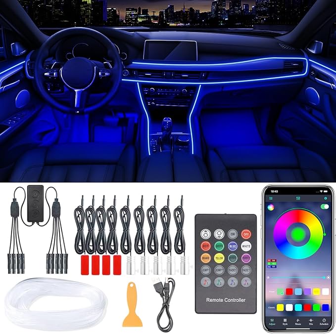 Interior Car LED Strip Lights, 9 in 1 RGB Wireless Ambient Lighting Kit | APP/Remote/Button Control, USB 12V, 16 Million Colors & 29 Modes, Inside Car Lighting Accessories by QVEVDACAR