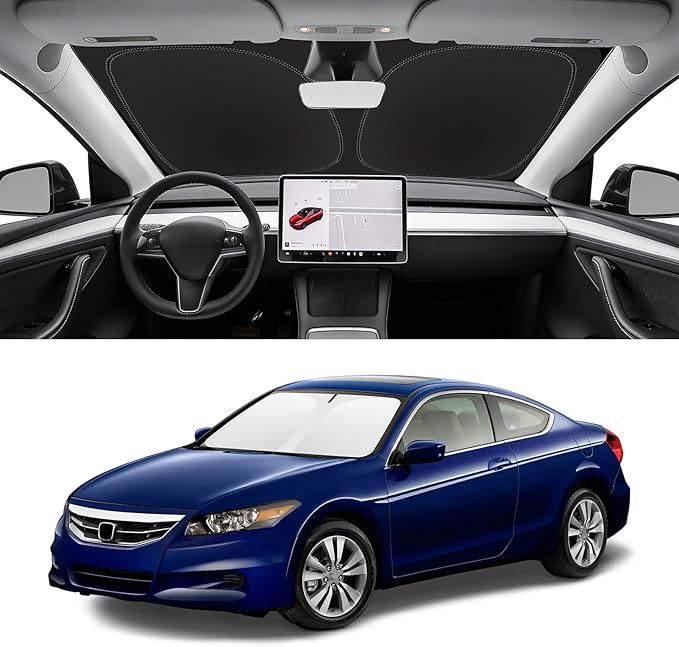 Custom Fit Windshield Sun Shade for Honda Accord 2008-2012 | Blocks UV Rays and Sun Heat, Helps Reduce Interior Temperature, Protects Dashboard from Fading, Folds Easily for Storage by SLOGENTO