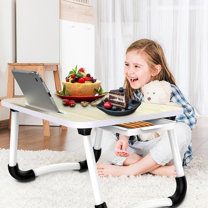 Fayquaze Portable Foldable Laptop Bed Desk with Storage Drawer and Cup Holder - Lap Desk Laptop Stand Tray Table for Eating, Reading and Working - Image 4