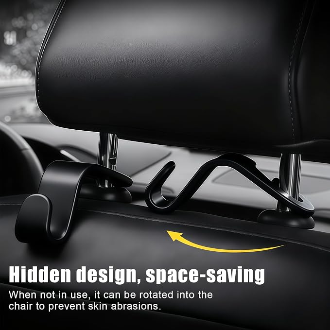 Purse Hook for Car, 4 PCS Car Purse Hook Headrest Hooks, 360° Rotatable Back Seat Storage Organizer, Universal Vehicle Seat Hanger for Purses, Handbags, Grocery Bags, Water Bottles, Black - Image 5