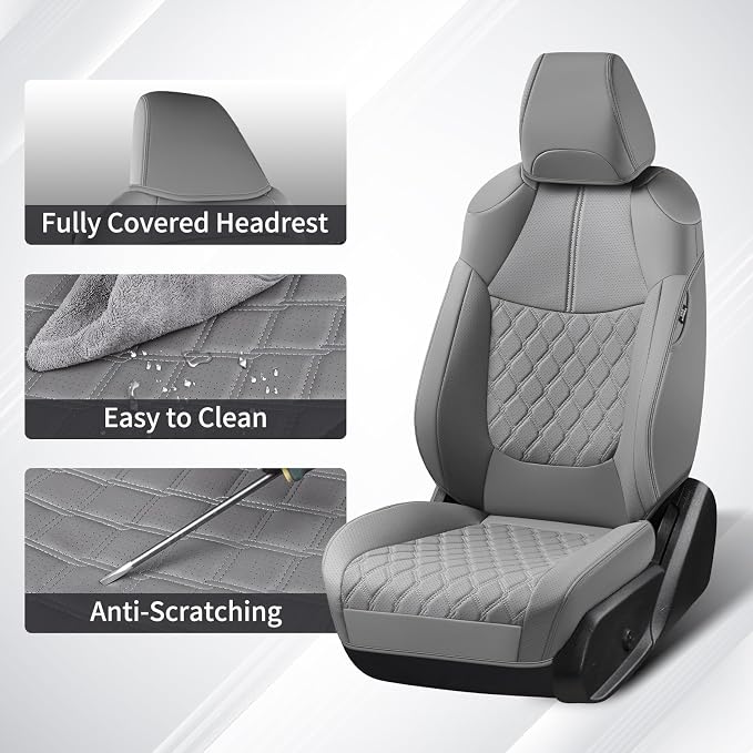 Huidasource Custom Fit RAV4 (Gas Only) Front Seat Covers, Gray Waterproof Faux Leather Full-Coverage for 2019-2024 Toyota RAV4 LE/XLE & XLE Premium/Limited (Does Not Fit Adventure and TRD Off-Road) - Image 4