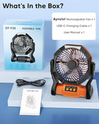 Portable Rechargeable Fan, 20000mAh Battery Powered Camping Fan with LED Light & Hook, 270° Adjustable, 4-Speed, 4H Timer Camping Essentials for Outdoor Tent Travel BBQ Car_Orange - Image 8