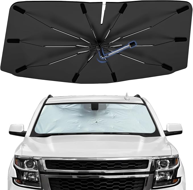 Windshield Sun Shade Umbrella for Chevrolet Tahoe 2015-2020 Front Window | Foldable Car Sunshade, 360 Rotation Automotive Interior UV Protection for Outdoor Parking by Bocvam
