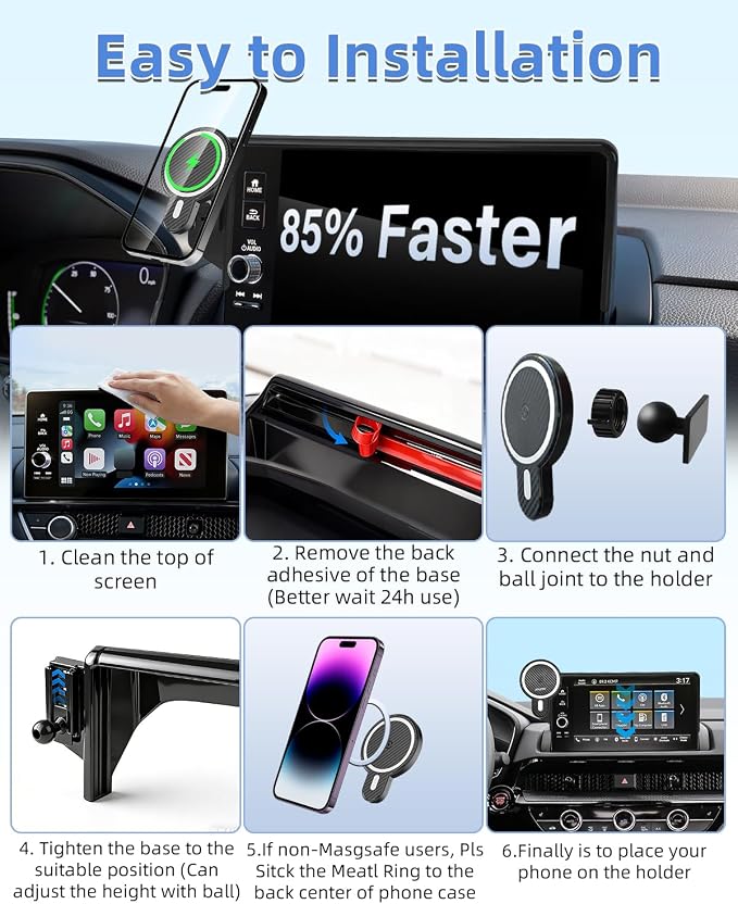 PZK Car Phone Mount for Toyota Tundra 2022-2026 /Sequoia 2023-2026 14-Inch | 3rd Gen Tudnra Accessories Magnetic 15W Fast Wireless Charger Phone Holder for Tundra Magsafe Phone Stand 360° Rotation - Image 8