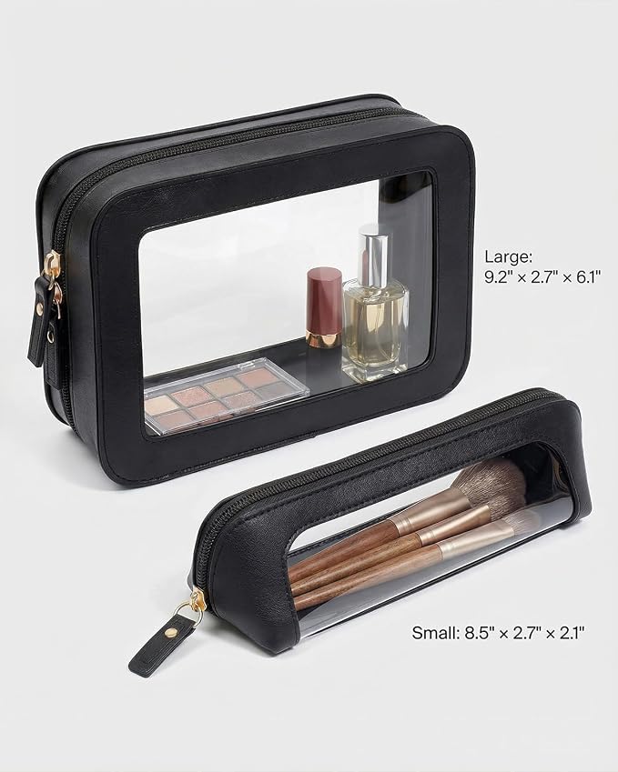 2 Pack Travel Clear Makeup Bag Set -Sunscreen Cosmetic Organizer Pouch Waterproof Makeup Pouch Portable Makeup Brush Pencil Case Car Accessories for Women(2Pack-Standard&Slim, Black) - Image 6