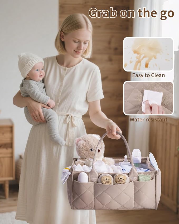 CEI-CEI Baby Diaper Caddy Organizer with Handle, Large Portable Nursery Storage Basket for Newborn Essentials, Changing Table and Car Organizer, Gift for Baby Shower - Image 6