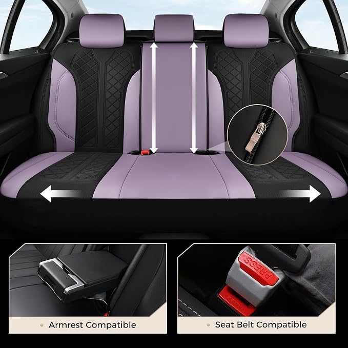 Coverado Seat Covers for Car Fullset, Leather Car Seat Covers 5 Seats, Breathable Purple Driver Seat Protectors, Luxury Automotive Covers, Universal Fit for SUV, Truck, Sedan - Image 4