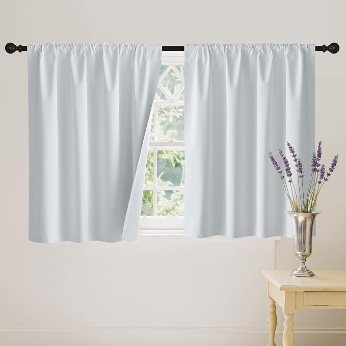 RYB HOME Short White 100% Blackout Curtains for Small Window | Thermal Insulated, Heat & UV Blocking, Total Room Darkening, Privacy, Drapes for Cafe, W42 x L24, 2 Panels by RYBHOME