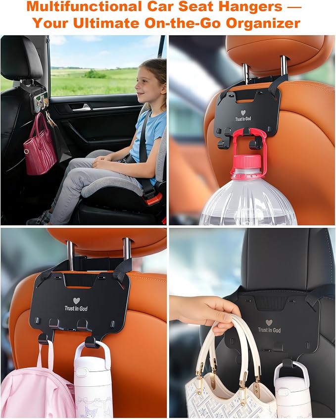 Car Seat Headrest Hooks with Phone Holder, Car Hooks for Purses and Bags | Adjustable Design | Fits All Headrest Types | Car Purse Hook Ideal for Tesla, Bmw, Honda, Suv & Trucks | Purse Hanger for Car - Image 5