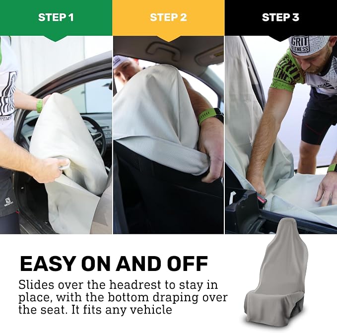 UltraSport Waterproof Towel Car Seat Cover, Universal Fit, Sweatproof & Odor-Resistant Front Seat Protector, Quick-Dry, Machine Washable for Gym, Pets, Travel, Outdoor Adventures, Gray, 2-Pack - Image 7