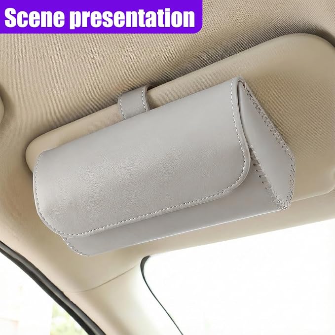 Sunglasses Holder for Car Sun Visor, Leather Car Sunglass Holder with Hidden Magnetic Closure, Clip On Glasses Case, Universal Storage Box Organizer Accessories (Gray) - Image 6