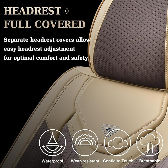 Coverado Seat Covers, Car Seat Covers Front Seats, Leather Seat Covers for Cars, Automotive Seat Covers Car Seat Protector Car Seat Cushion Universal Fit for Most Sedan SUV Pick-up Truck(Beige&Coffee) - Image 4