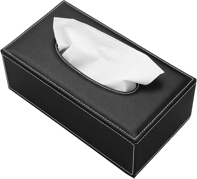 KINGFOM Rectangular PU Leather Tissue Box Cover - Facial Tissue Paper Napkin Holder for Bathroom, Home, Office, Car Automotive Decoration with Magnetic Bottom(Black) by KingfomLeatherHomeOfficeDecor