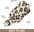 2 Pcs Sunglass Holder and 1Pcs Car Tissue Holder for Car,Magnetic Leather Sunglasses Holder Car Sun Visor Glasses Hanger Clip,Car Interior Accessories for Women(Light Brown Leopard Print) - Image 3