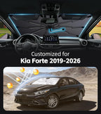 Windshield Sun Shade for Kia Forte 2019-2026 with 360° Rotating Shaft | Custom Fit Umbrella Sunshade for UV Blocking, Interior Heat Protection, Easy Storage, UPF 50+ Cool Windshield Cover - Image 2