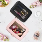 Aveniee Clear Makeup Bag Set,Portable Travel Toiletry Bag Cosmetic Case for Women,Vegan Leather Make Up Pouch Organizer Car Bag for Essentials 2pcs,Middle & Large,Black - Image 6
