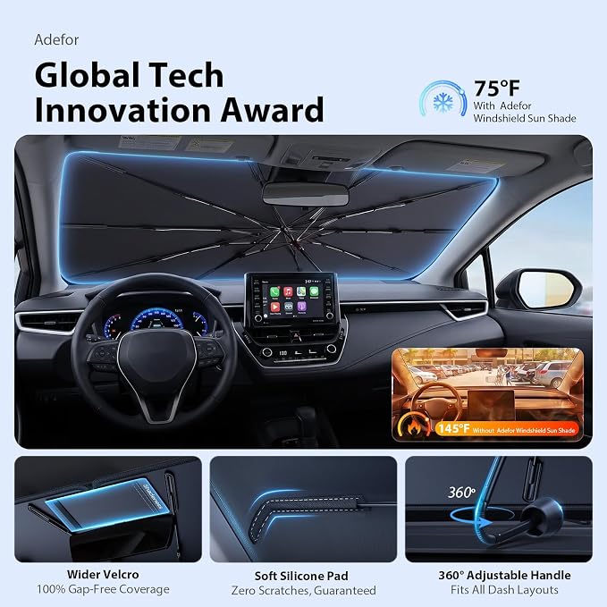 2026 Upgraded Windshield Sun Shade Umbrella for Toyota Camry [Precision Custom Fit, Superior UV & Heat Block] Cooling Tech Fabric, Durable Foldable with Storage Bag, Fits 2000-2026 - Image 5