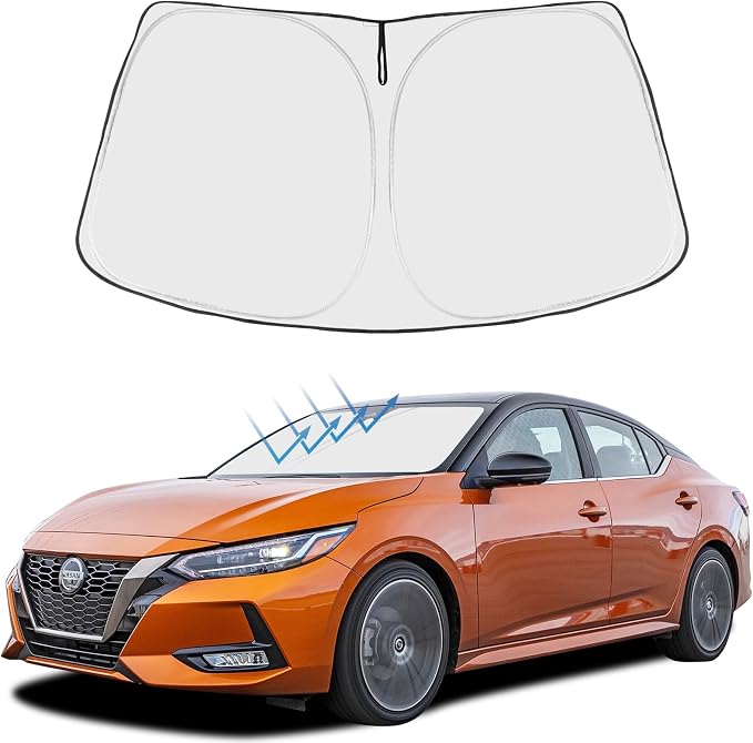 Proadsy Custom Fit Car Windshield Sun Shade for 2020-2025 Nissan Sentra | 240T Heat Shield, Drops Temp 54°F, Blocks 99% UV, Prevents Dashboard Cracking, Summer Parking & Beach Trips, Easy Twist-Fold by Proadsy