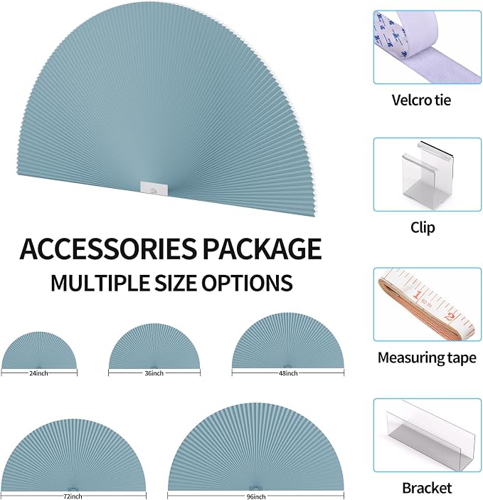 Myshade Arch Window Shades Half Circle Light Filtering Cellular Shades Cordless No Drill Blinds for Windows Half Moon Honeycomb Fabric No Tools Shades Easy Install (1PCS Blue 24" W X 12" H) - Image 5